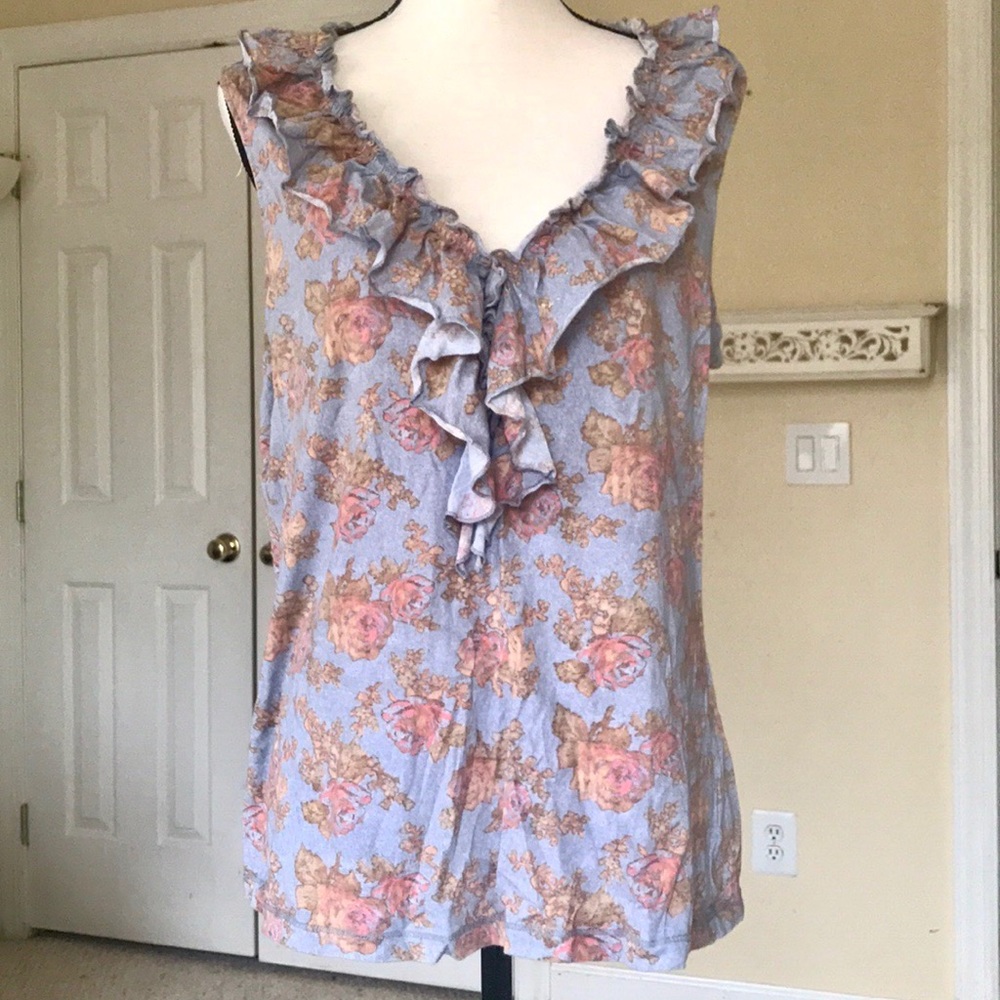 VINTAGE RALPH LAUREN FLORAL RUFFLE EMBROIDERED TANK TOP